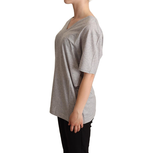 Dolce & Gabbana Elegant Gray V-Neck Cotton Tee Dolce & Gabbana Slate Gray