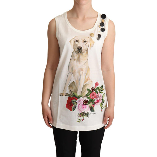 Dolce & Gabbana Chic Canine Floral Sleeveless Tank Dolce & Gabbana Light Gray