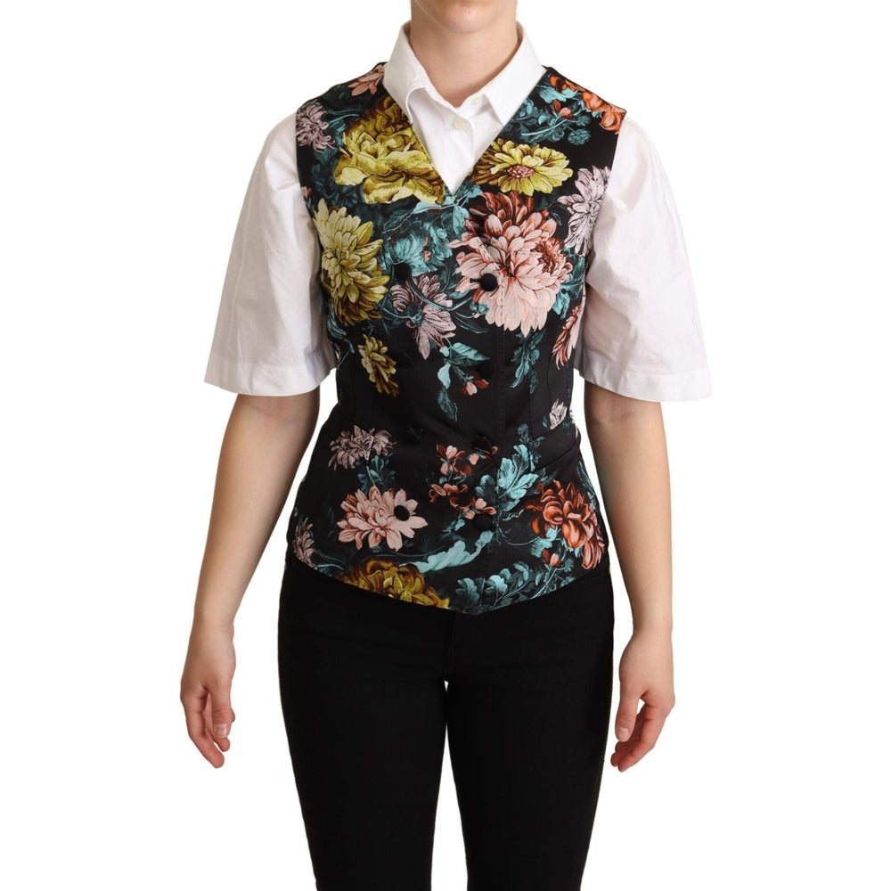 Dolce & Gabbana Black Jacquard Floral Waistcoat Vest TSH5994 -38