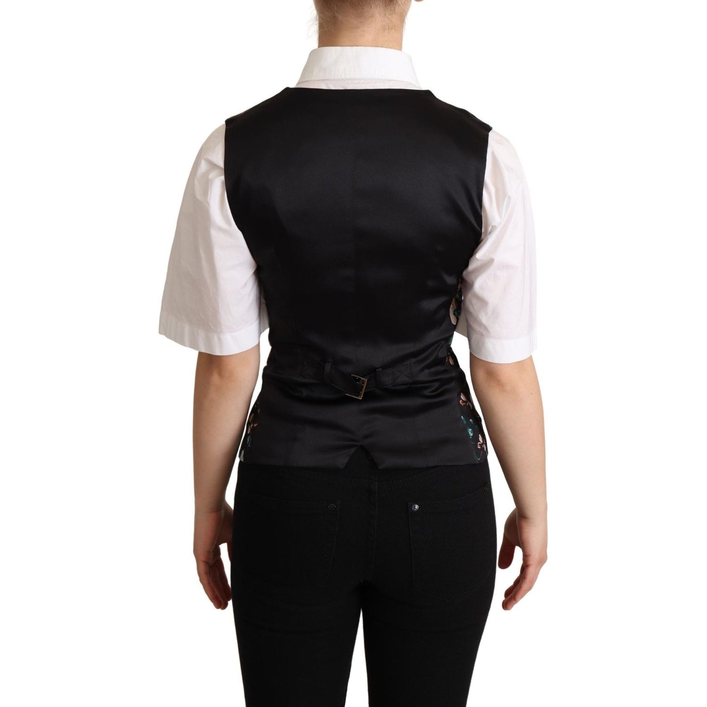 Dolce & Gabbana Black Jacquard Floral Waistcoat Vest TSH5994 -38