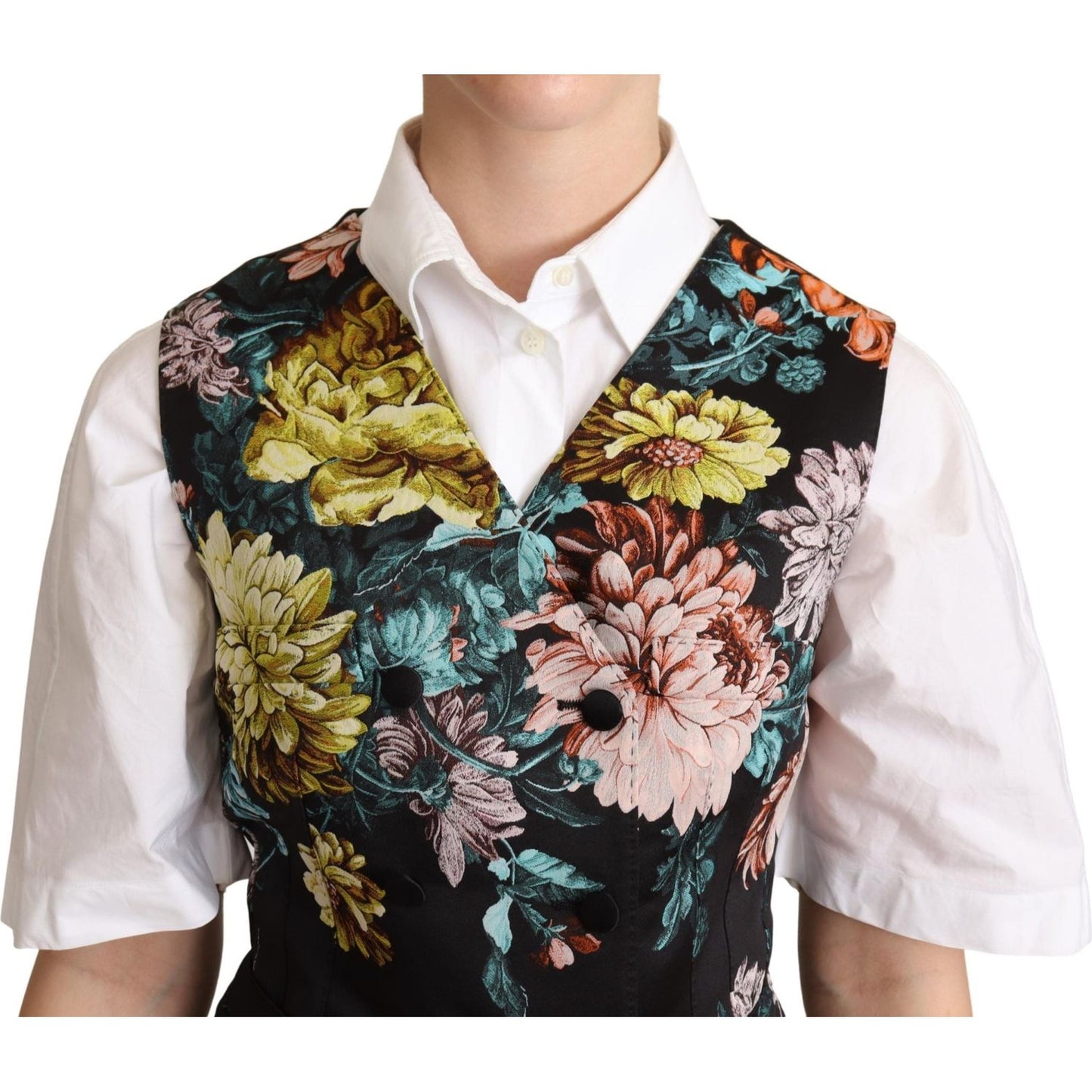 Dolce & Gabbana Black Jacquard Floral Waistcoat Vest TSH5994 -38