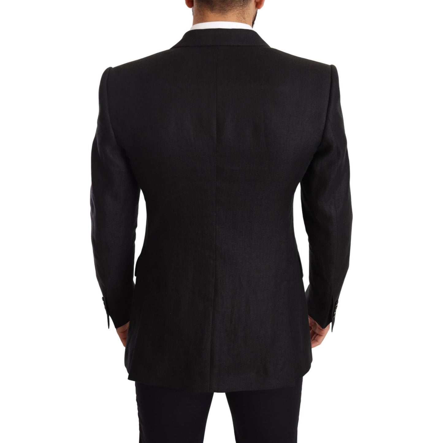 Dolce & Gabbana Black Linen Slim Fit Coat Jacket Blazer