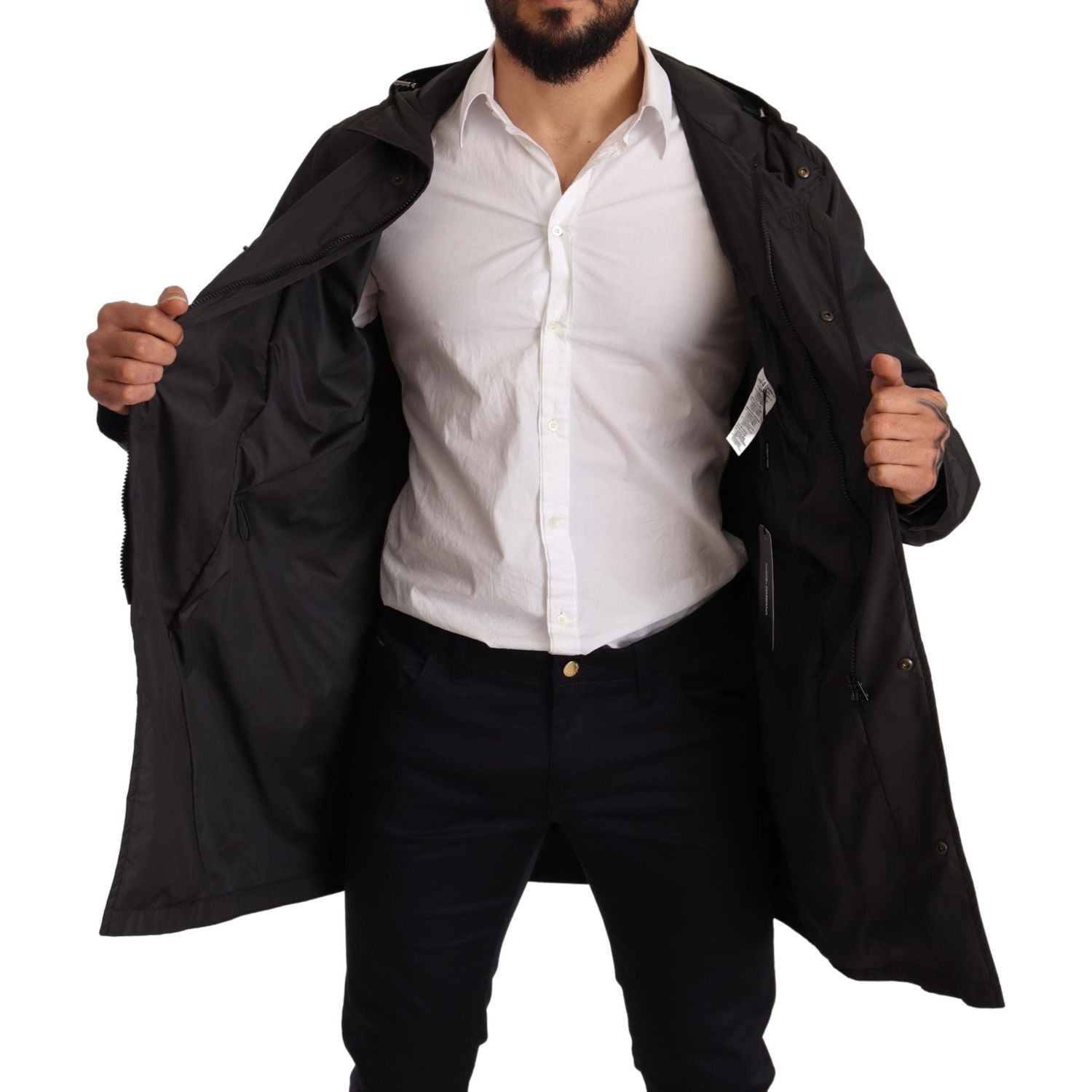 优雅黑色连帽宽松夹克