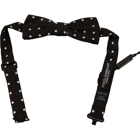 Dolce & Gabbana Black White Polka Dot Silk Adjustable Neck Papillon Bow Tie Bow Tie