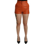Dolce & Gabbana Chic Orange Leather High Waist Hot Pants Shorts Dolce & Gabbana Sienna