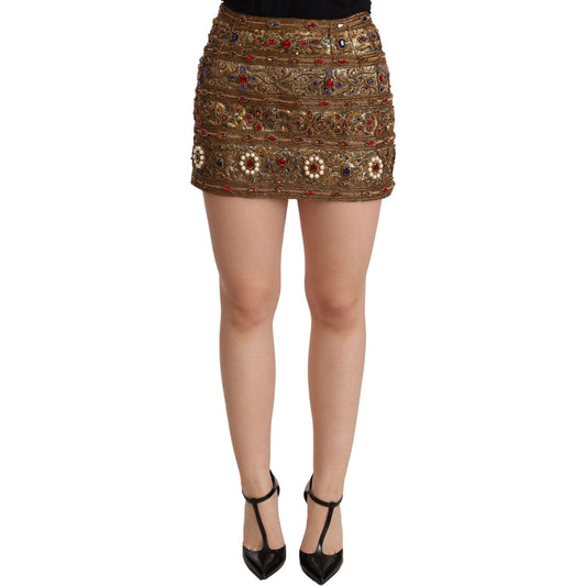 Dolce & Gabbana Gold Embellished High Waist Mini Skirt Dolce & Gabbana Dim Gray