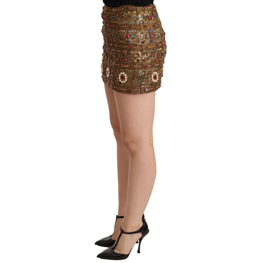 Dolce & Gabbana Gold Embellished High Waist Mini Skirt Dolce & Gabbana Dim Gray