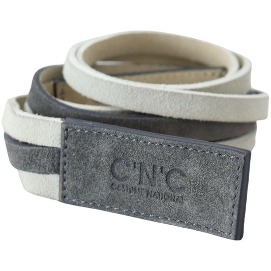 Costume National Chic White Leather Logo Belt WOMAN BELTS Costume National Dim Gray