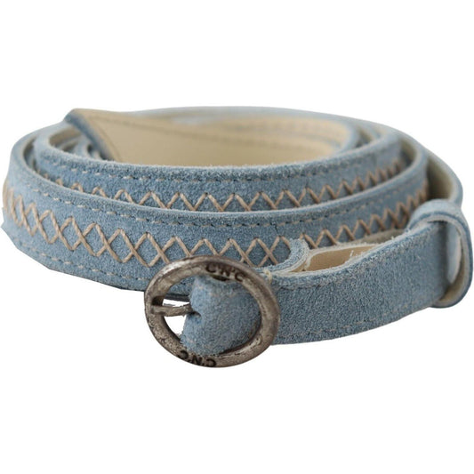 Costume National Chic Sky Blue Leather Belt - Buckle Up in Style WOMAN BELTS Costume National Slate Gray