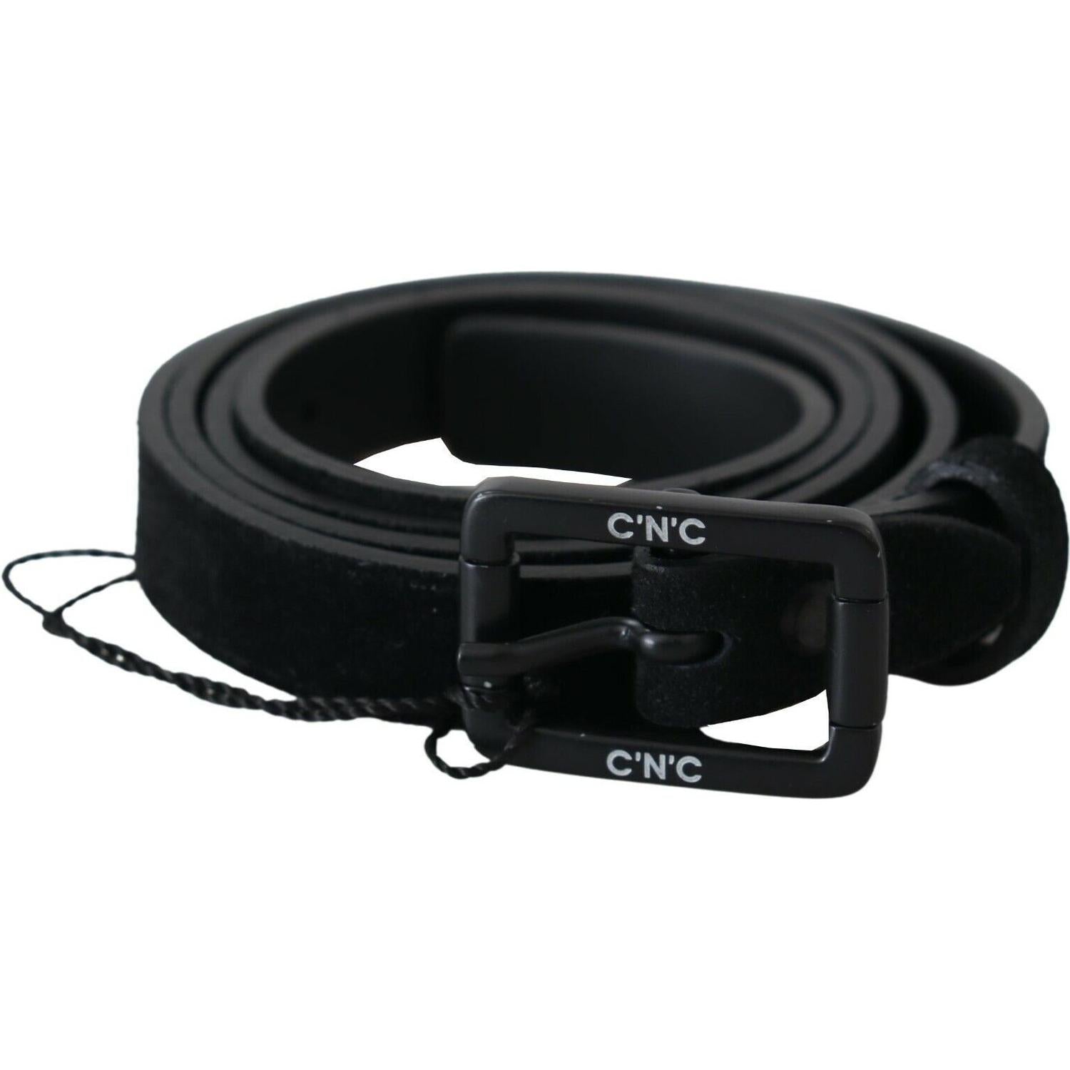 Costume National Black Leather Velvet Square Buckle Waist