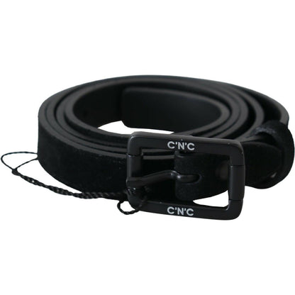 Costume National Black Leather Velvet Square Buckle Waist