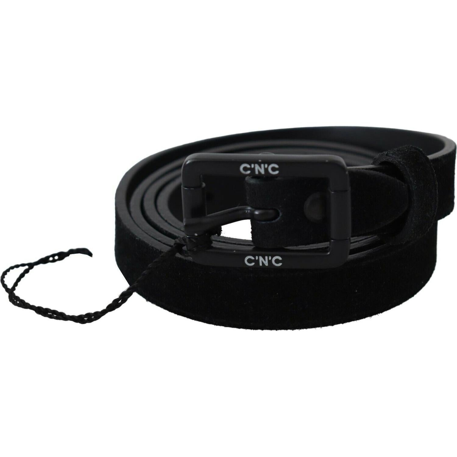 Costume National Black Leather Velvet Square Buckle Waist