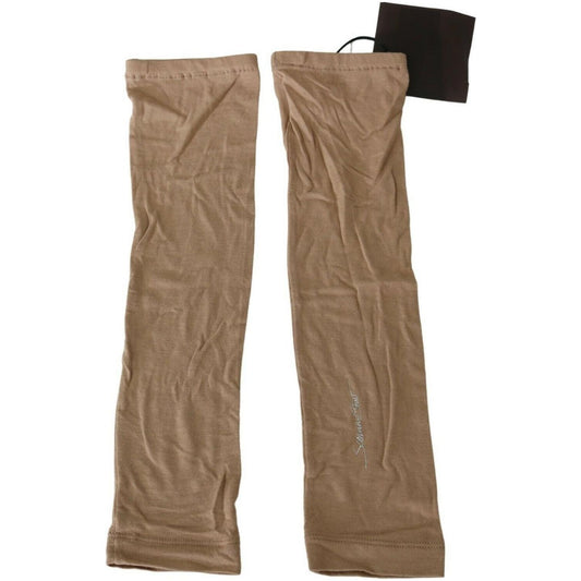 Scervino Street Beige Knitted Arm Warmers Gloves Scervino Street Dim Gray