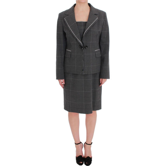 BENCIVENGA Elegant Checkered Cotton-Blend Suit Set Skirt Suit BENCIVENGA Dark Slate Gray
