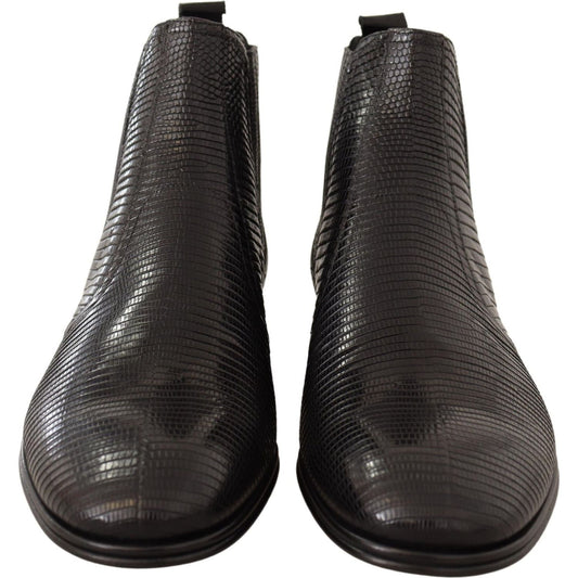 Dolce & Gabbana Elegant Black Leather Lizard Skin Derby Boots MAN BOOTS Dolce & Gabbana Dark Slate Gray