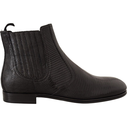 Dolce & Gabbana Elegant Black Leather Lizard Skin Derby Boots MAN BOOTS Dolce & Gabbana Dark Slate Gray
