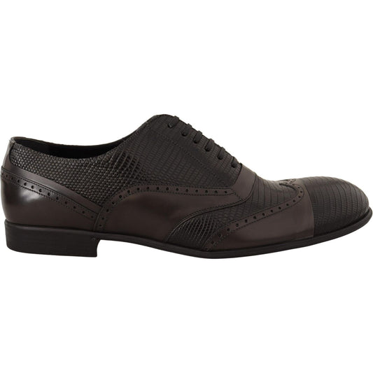 Dolce & Gabbana Elegant Brown Lizard Leather Oxford Shoes Dress Shoes Dolce & Gabbana Dark Slate Gray