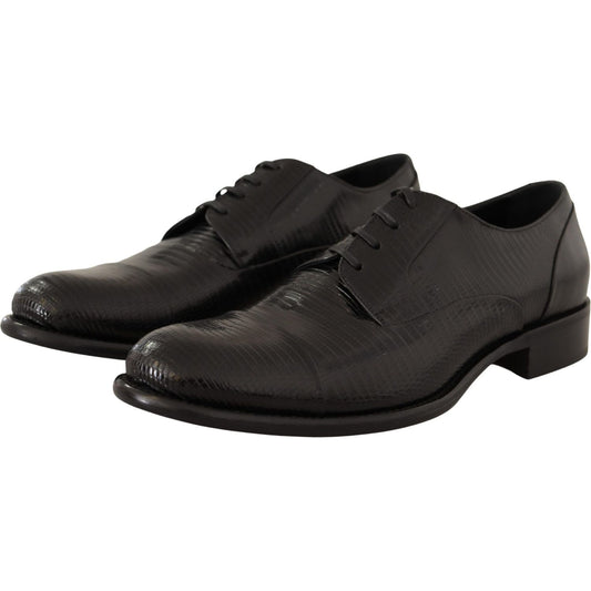 Dolce & Gabbana Elegant Black Lizard Skin Derby Shoes Dress Shoes Dolce & Gabbana Dark Slate Gray