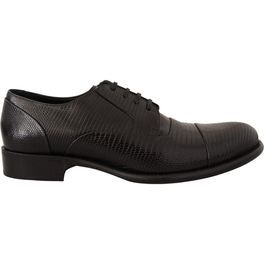Dolce & Gabbana Elegant Black Lizard Skin Derby Shoes Dress Shoes Dolce & Gabbana Dark Slate Gray