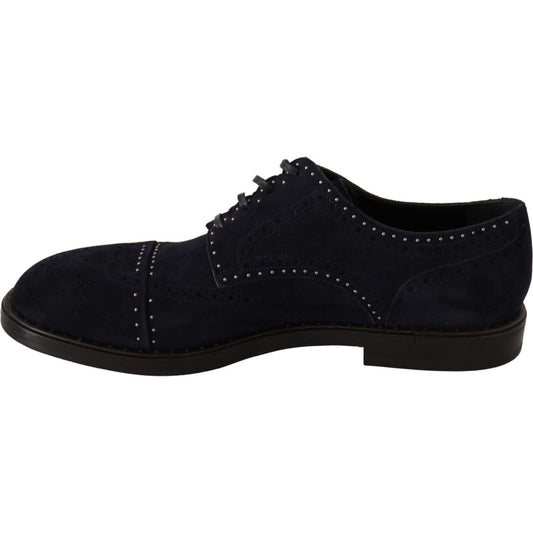 Dolce & Gabbana Elegant Suede Derby Shoes with Silver Studs Dress Shoes Dolce & Gabbana Black