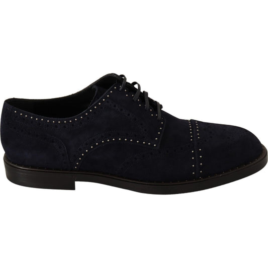 Dolce & Gabbana Elegant Suede Derby Shoes with Silver Studs Dress Shoes Dolce & Gabbana Black