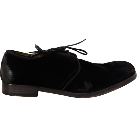 Dolce & Gabbana Elegant Black Velvet Derby Shoes Dress Shoes Dolce & Gabbana Black