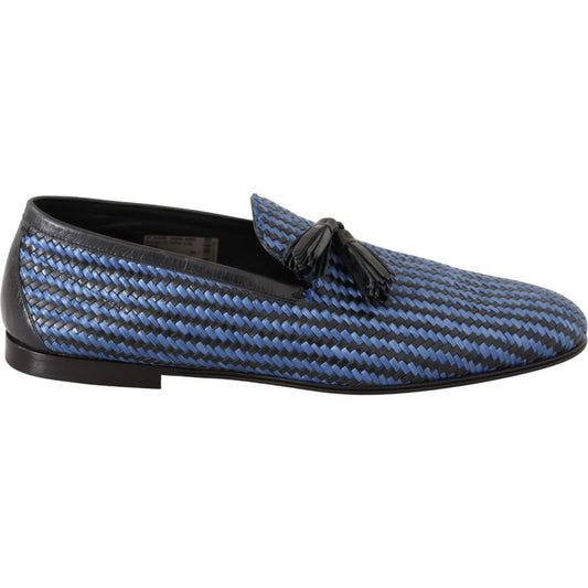 Dolce & Gabbana Elegant Woven Leather Loafers Dolce & Gabbana Dark Slate Gray