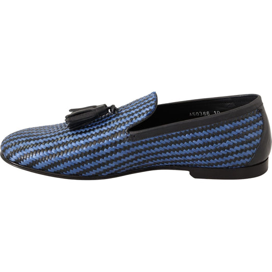 Dolce & Gabbana Elegant Woven Leather Loafers Dolce & Gabbana Dark Slate Gray