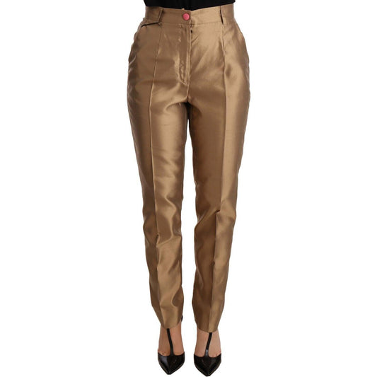 Dolce & Gabbana Elegant Tapered Silk Trousers in Gold Jeans & Pants Dolce & Gabbana Sienna