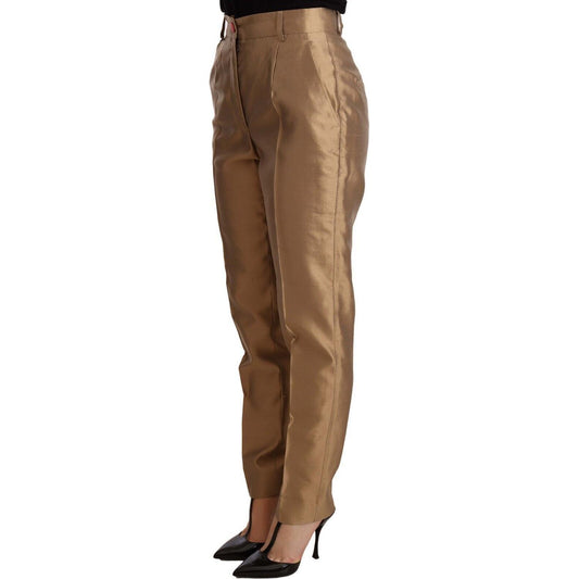 Dolce & Gabbana Elegant Tapered Silk Trousers in Gold Jeans & Pants Dolce & Gabbana Sienna
