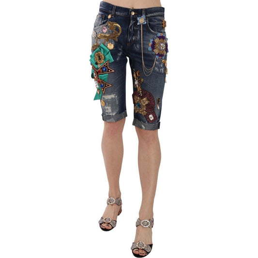 Dolce & Gabbana Dolce & Gabbana Elegant Knee-Length Embellished Denim Shorts PAN70037- 36 1728,67345645728,Blue,Clothing,Dolce & Gabbana,IT36 | XS,IT38|XS,Material: 100% Cotton,New with tags,Shorts - Women - Clothing,Women,Women - Clothing