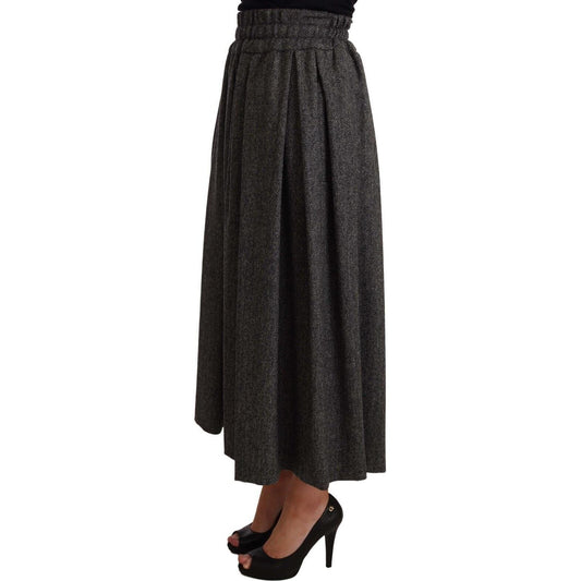 Dolce & Gabbana Elegant A-Line Midi Wool Skirt in Gray Zigzag Dolce & Gabbana Black