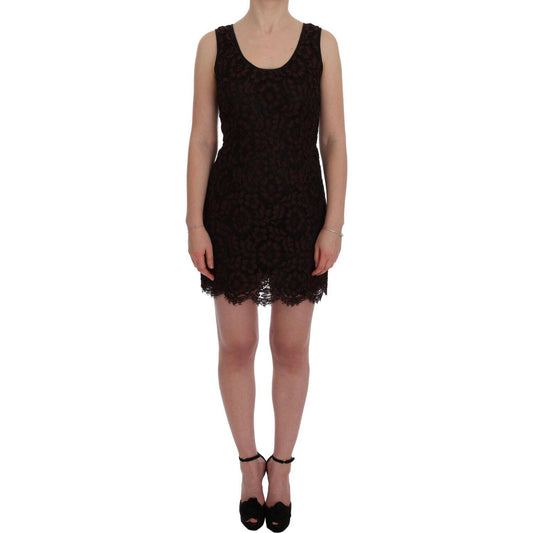 Dolce & Gabbana Bordeaux Floral Lace Ricamo Sheath Dress WOMAN DRESSES Dolce & Gabbana Dark Slate Gray