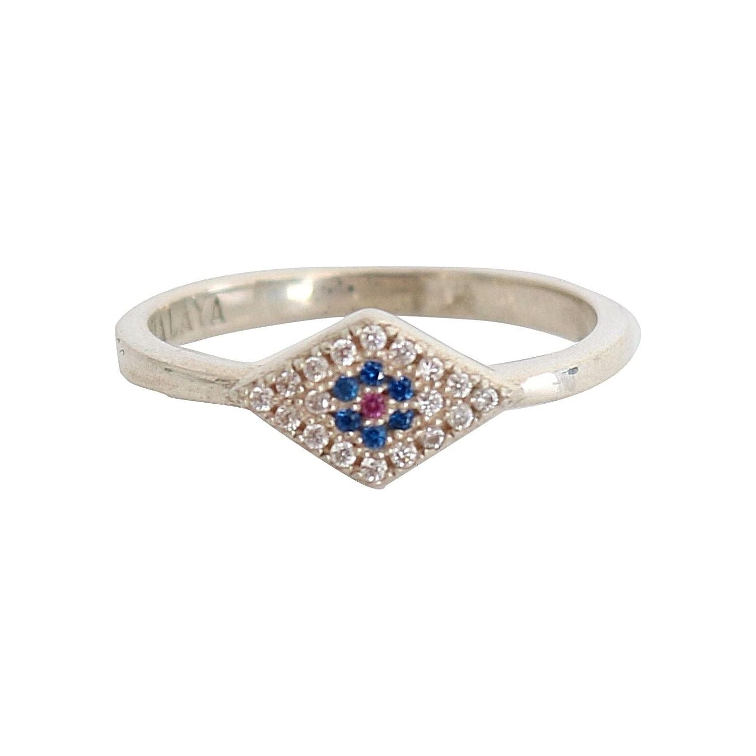 Nialaya Blue Red CZ 925 Silver Womens Clear Ring