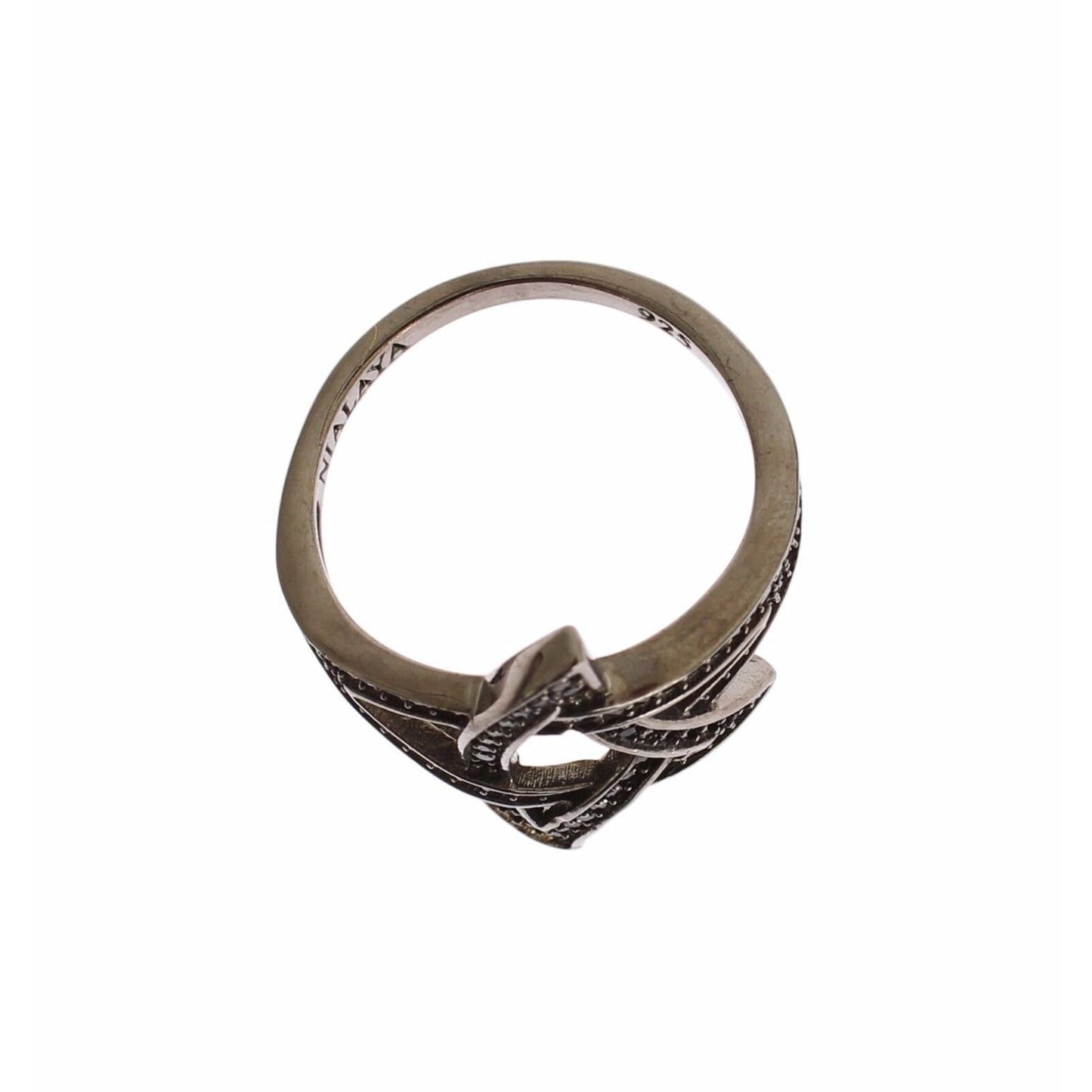 Nialaya Black CZ Rhodium 925 Silver Womens Ring