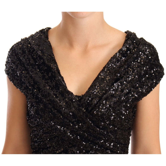 Dolce & Gabbana Black Sequined Open Shoulder Long Gown Dress DR28222-36