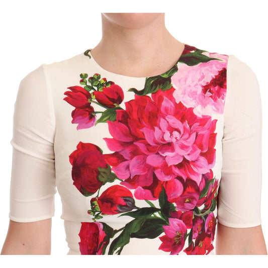 Dolce & Gabbana Elegant Floral Midi Bodycon Dress Dolce & Gabbana Light Gray