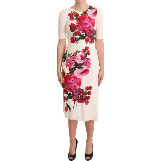 Dolce & Gabbana Elegant Floral Midi Bodycon Dress Dolce & Gabbana Light Gray