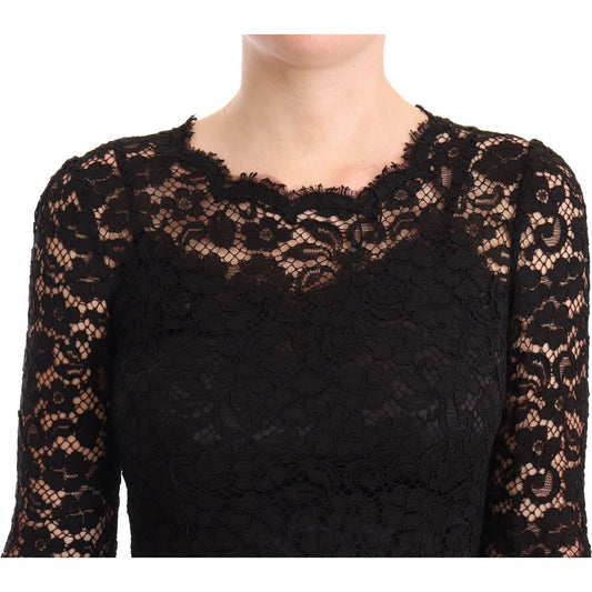 Dolce & Gabbana Black Cotton Lace Mermaid Long Sleeves Dress DR28227-38