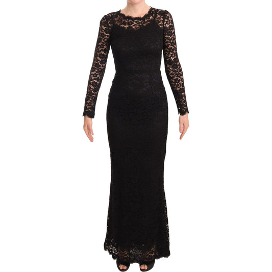 Dolce & Gabbana Black Cotton Lace Mermaid Long Sleeves Dress DR28227-38