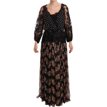 Dolce & Gabbana Black Lace Floral Polka Maxi Capri Dress WOMAN DRESSES