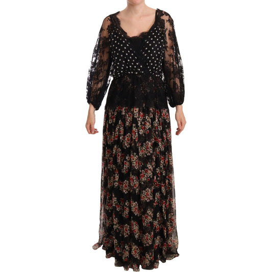Dolce & Gabbana Black Lace Floral Polka Maxi Capri Dress DR28217-46