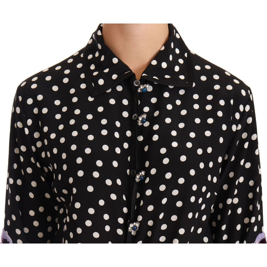Dolce & Gabbana Black White Crystal Sequined Floral Dress DR28195-36
