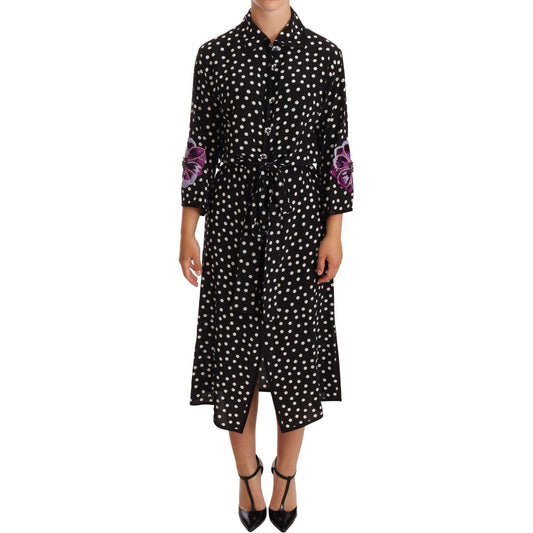 Dolce & Gabbana Black White Crystal Sequined Floral Dress DR28195-36