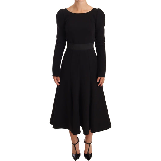 Dolce & Gabbana Black Wool Stretch Sheath Open Back Dress DR28198-38