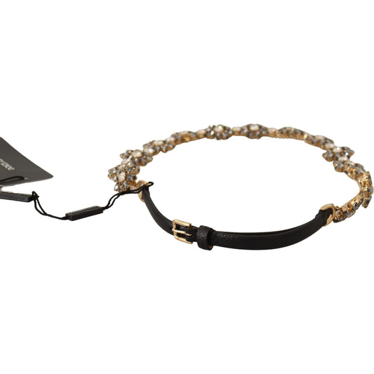 Dolce & Gabbana Elegant Crystal Daisy Chain Leather Belt WOMAN BELTS Dolce & Gabbana Dark Slate Gray