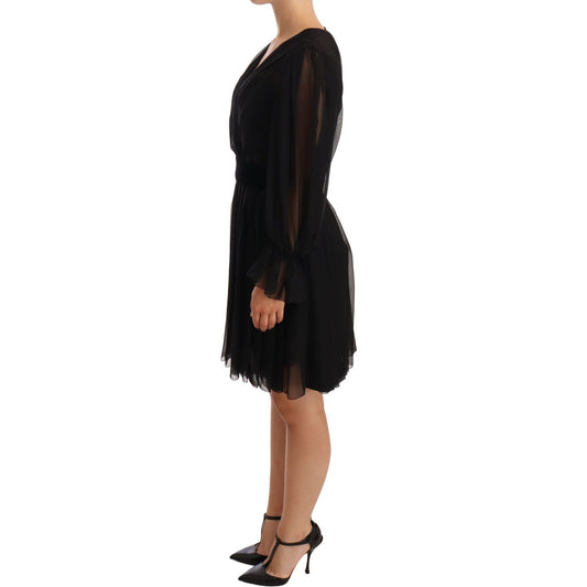 Dolce & Gabbana Black Mesh Pleated Mini Silk Stretch Dress DR28190 -38