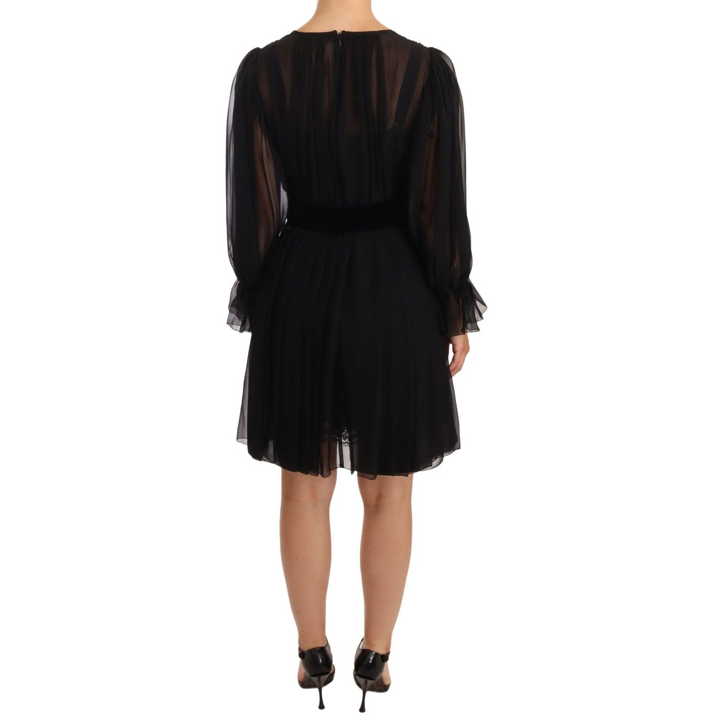 Dolce & Gabbana Black Mesh Pleated Mini Silk Stretch Dress WOMAN DRESSES