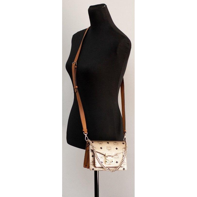 MCM Signature Berlin Gold Diamond Logo Leather Mini Flap Lock Crossbody Handbag Crossbody Bag