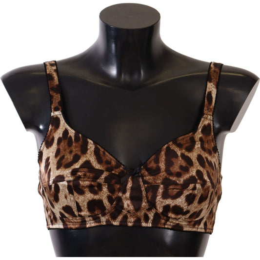 Dolce & Gabbana Elegant Silk Leopard Print Bra WOMAN UNDERWEAR Dolce & Gabbana Black